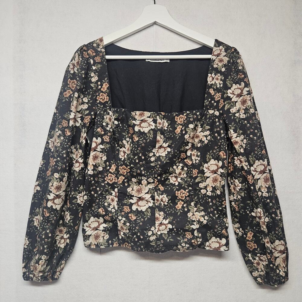 Abercrombie & Fitch Black Floral Square-Neck Blouse